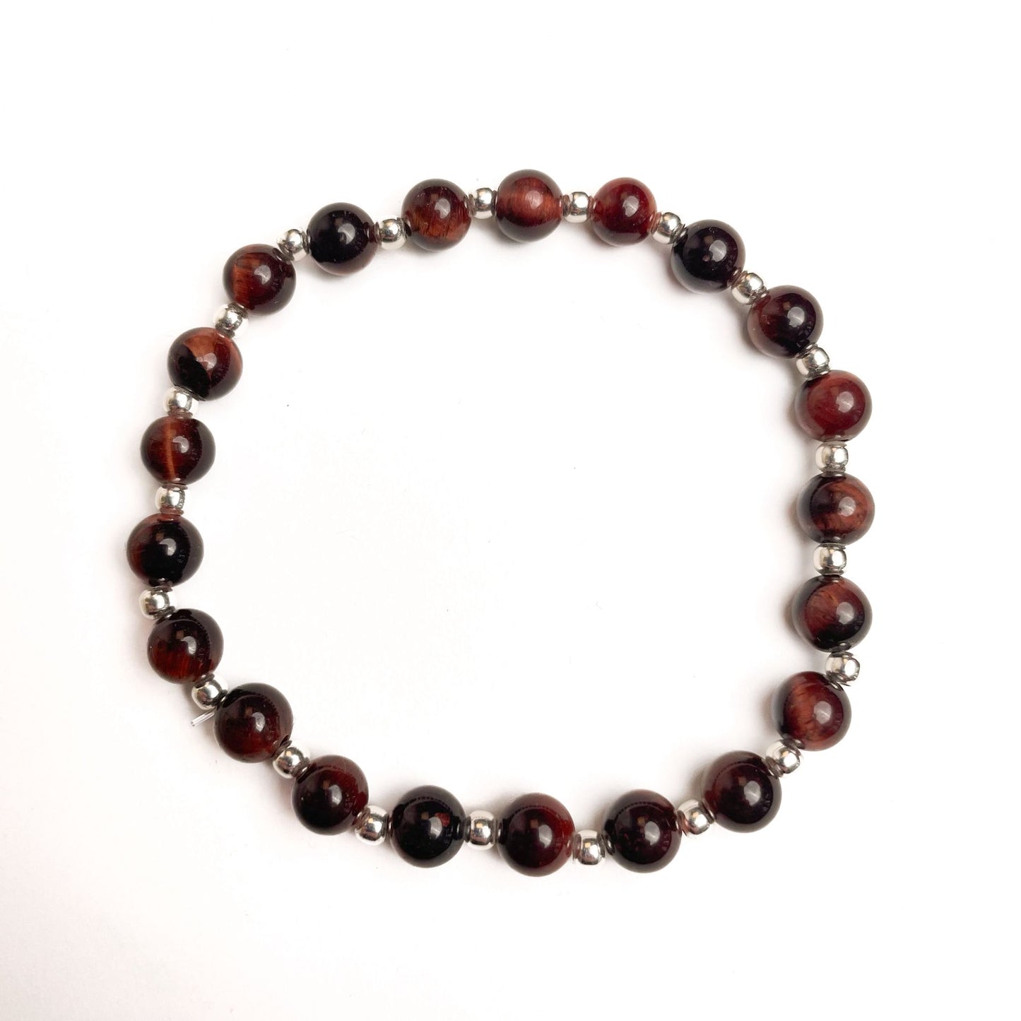 Brățară Red Tiger Eye cu bile din argint 925, 6 mm, unisex