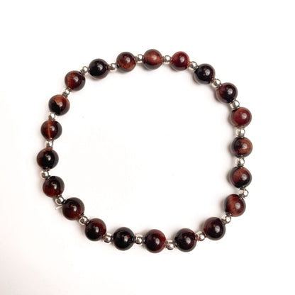 Brățară Red Tiger Eye cu bile din argint 925, 6 mm, unisex