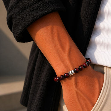 Brățară Red Tiger Eye cu element central din argint 925, montată pe elastic