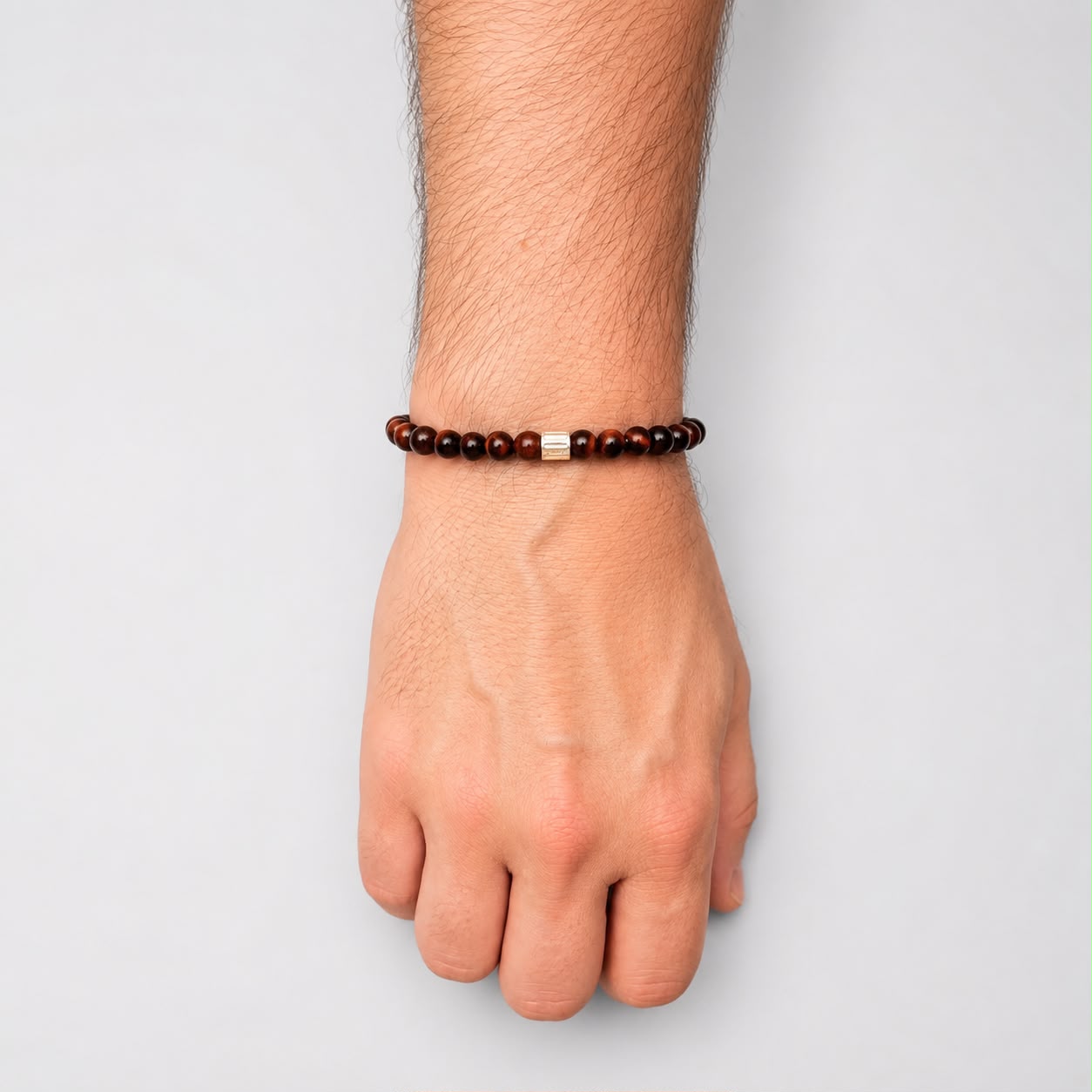 Brățară Red Tiger Eye cu element central din argint 925, montată pe elastic