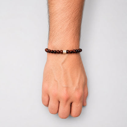 Brățară Red Tiger Eye cu element central din argint 925, montată pe elastic