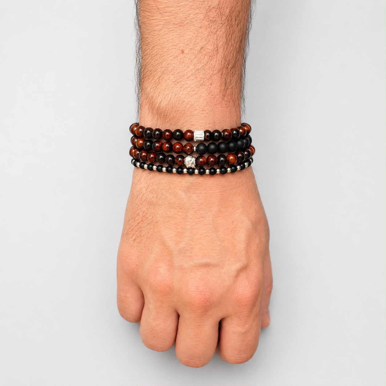 Brățară Red Tiger Eye cu element central din argint 925, montată pe elastic
