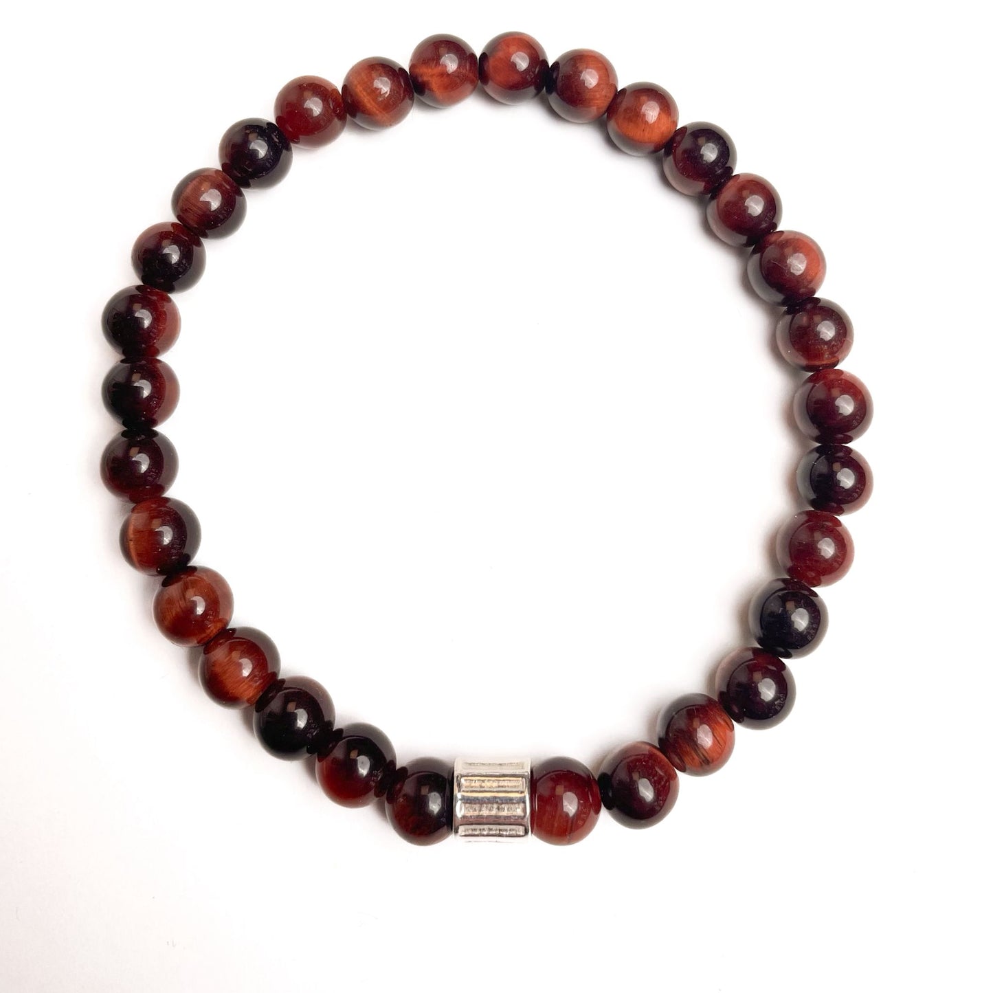 Brățară Red Tiger Eye cu element central din argint 925, montată pe elastic