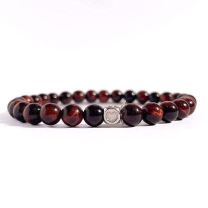 Brățară Red Tiger Eye cu element inimă din argint 925, 6 mm