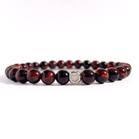 Brățară Red Tiger Eye cu element inimă din argint 925, 6 mm