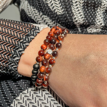 Brățară Red Tiger Eye cu element inimă din argint 925, 6 mm