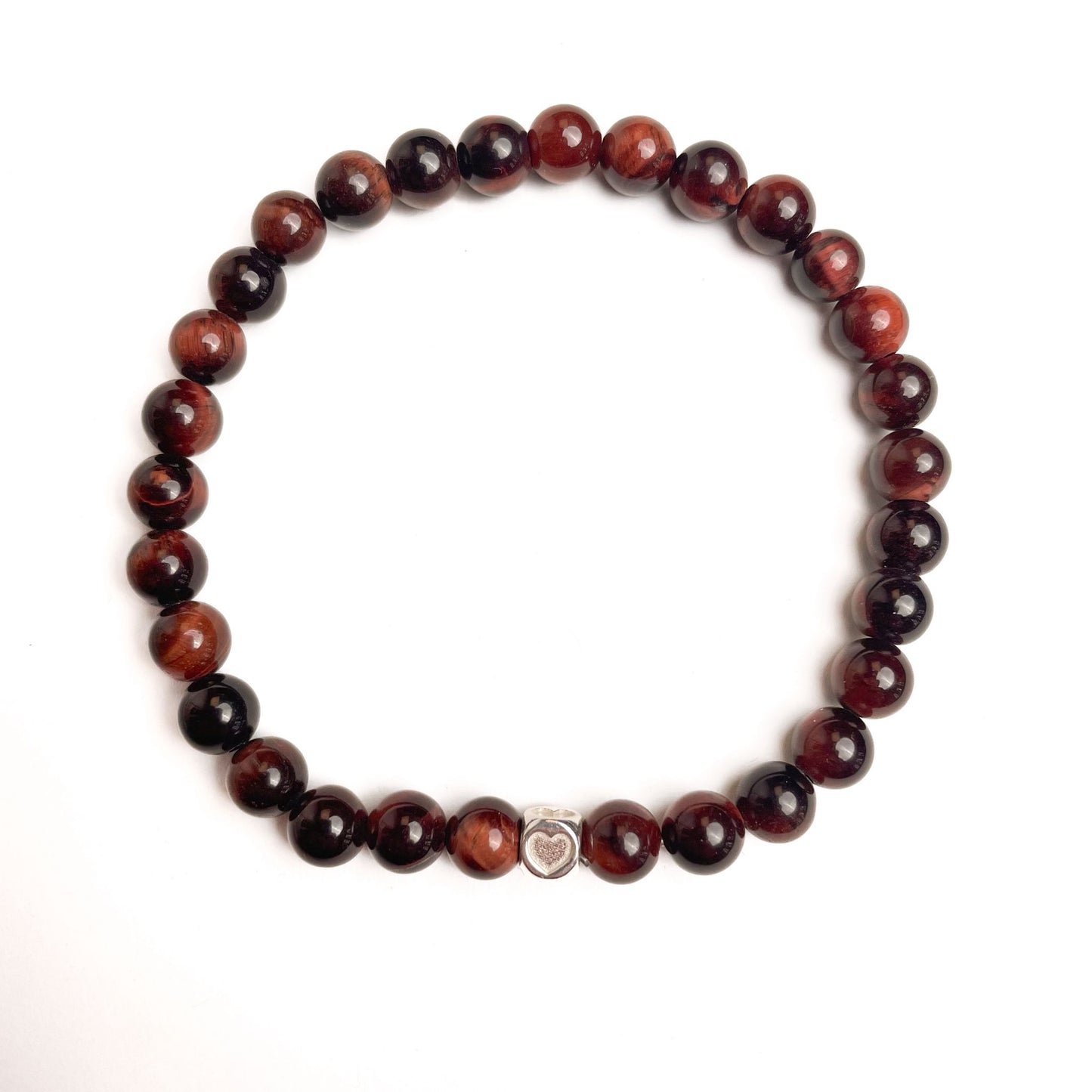 Brățară Red Tiger Eye cu element inimă din argint 925, 6 mm