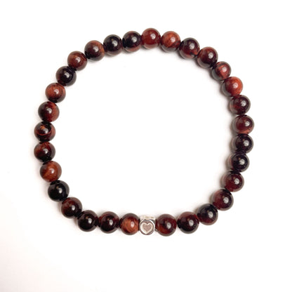 Brățară Red Tiger Eye cu element inimă din argint 925, 6 mm