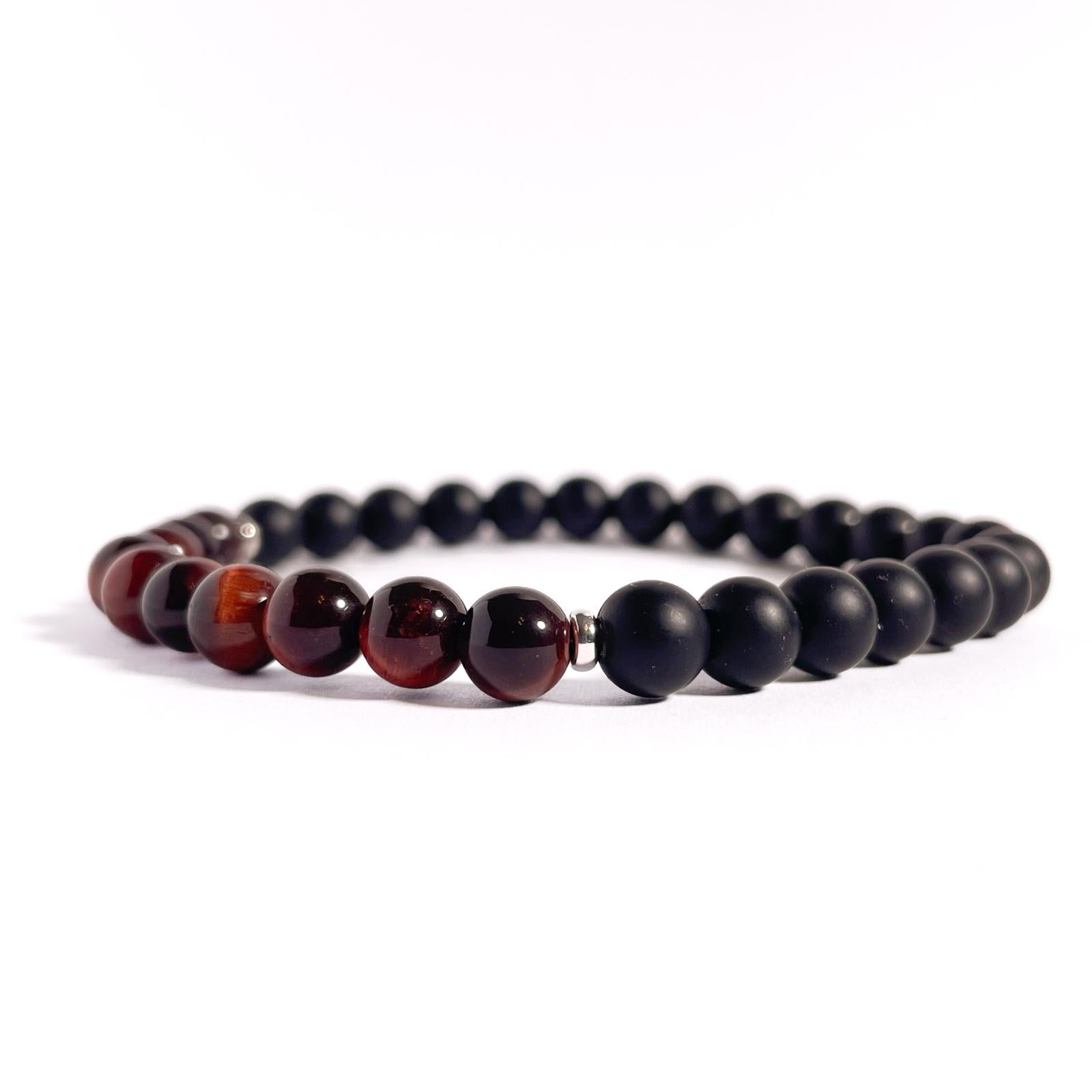 Brățară Red Tiger Eye și Onix mat cu bile din argint 925, 6 mm, unisex