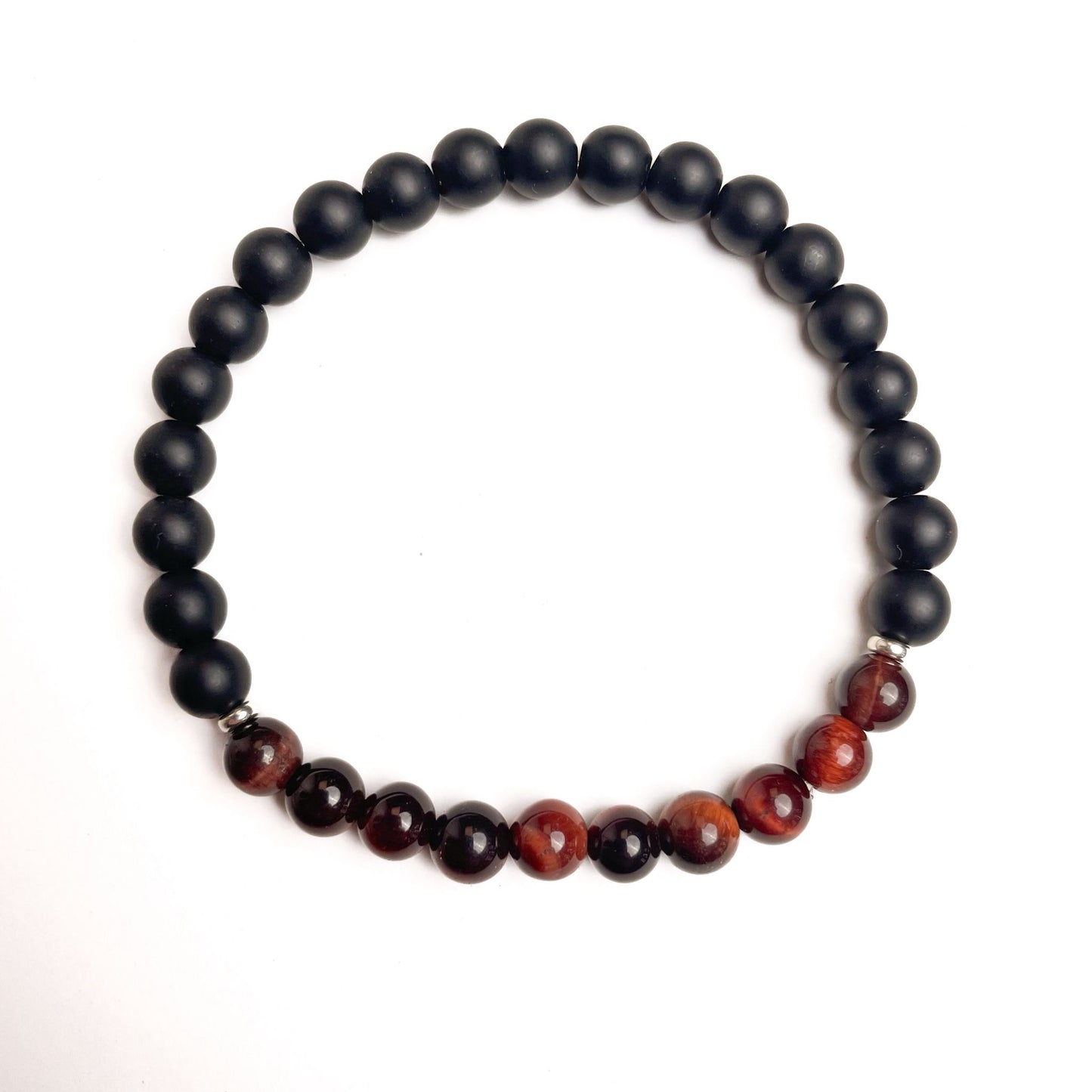 Brățară Red Tiger Eye și Onix mat cu bile din argint 925, 6 mm, unisex