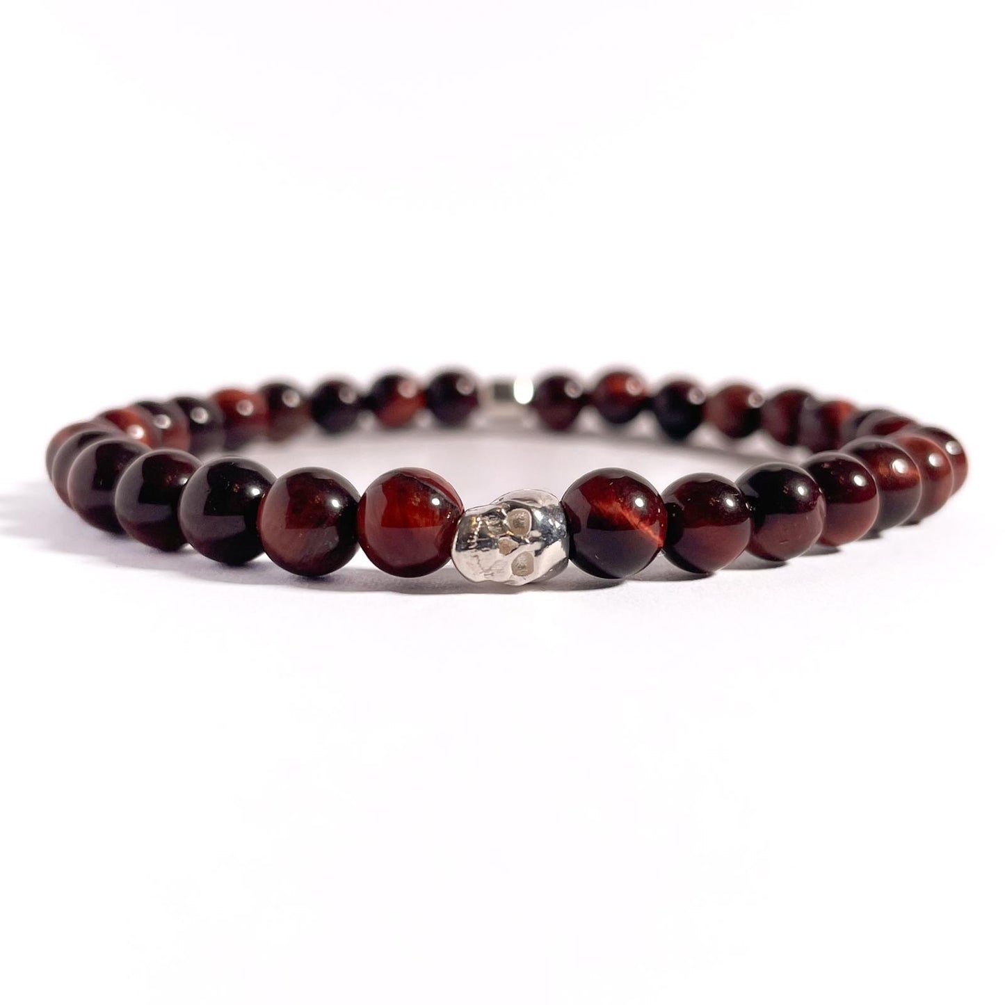 Brățară Red Tiger Eye cu element skull din argint 925 și bilă de 6 mm