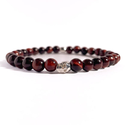 Brățară Red Tiger Eye cu element skull din argint 925 și bilă de 6 mm
