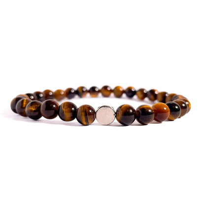 Brățară Tiger Eye 6 mm cu element din argint 925, montată pe elastic, design elegant natural