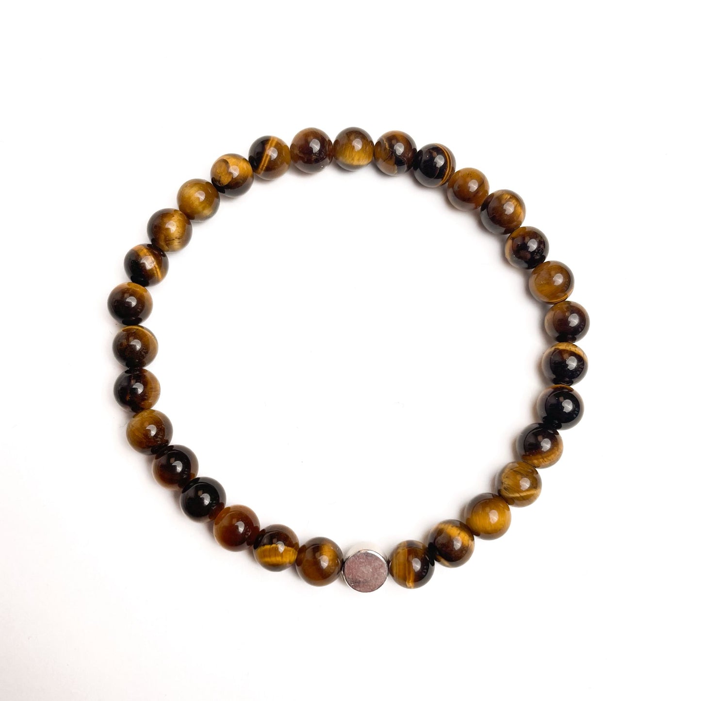 Brățară Tiger Eye 6 mm cu element din argint 925, montată pe elastic, design elegant natural