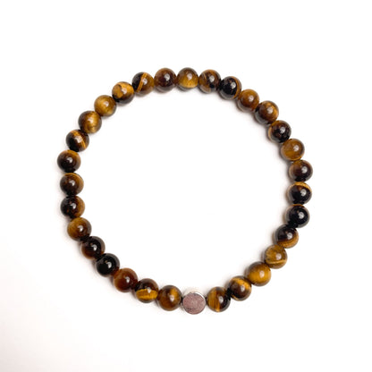 Brățară Tiger Eye 6 mm cu element din argint 925, montată pe elastic, design elegant natural