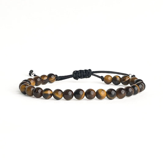  Brățară Tiger Eye din piatră naturală de 6 mm cu două bile din argint 925 și șnur reglabil