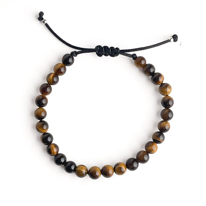Brățară Tiger Eye din piatră naturală de 6 mm cu două bile din argint 925 și șnur reglabil