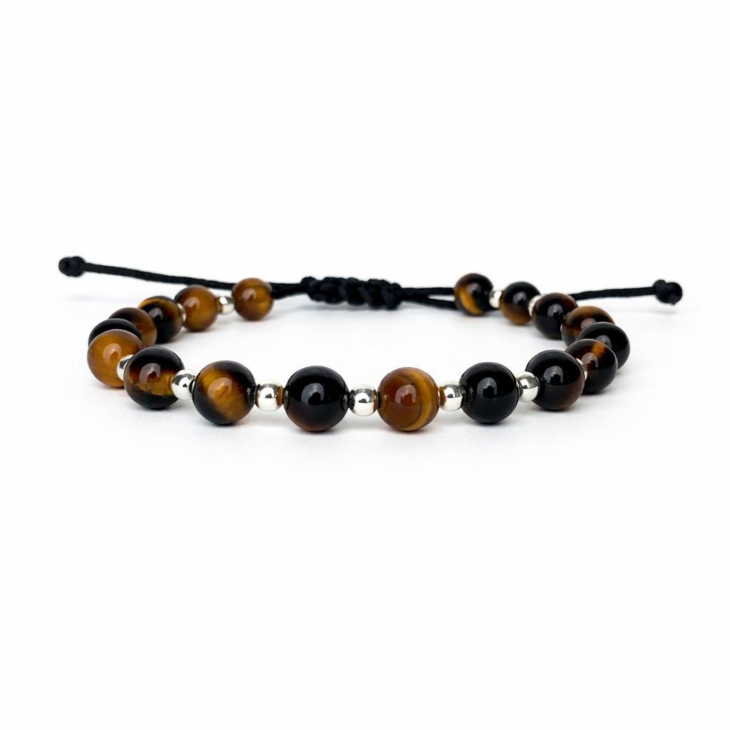 Brățară Tiger Eye de 6 mm cu bile din argint 925 pe șnur reglabil