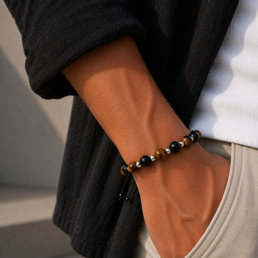 Brățară Tiger Eye de 6 mm cu bile din argint 925 pe șnur reglabil