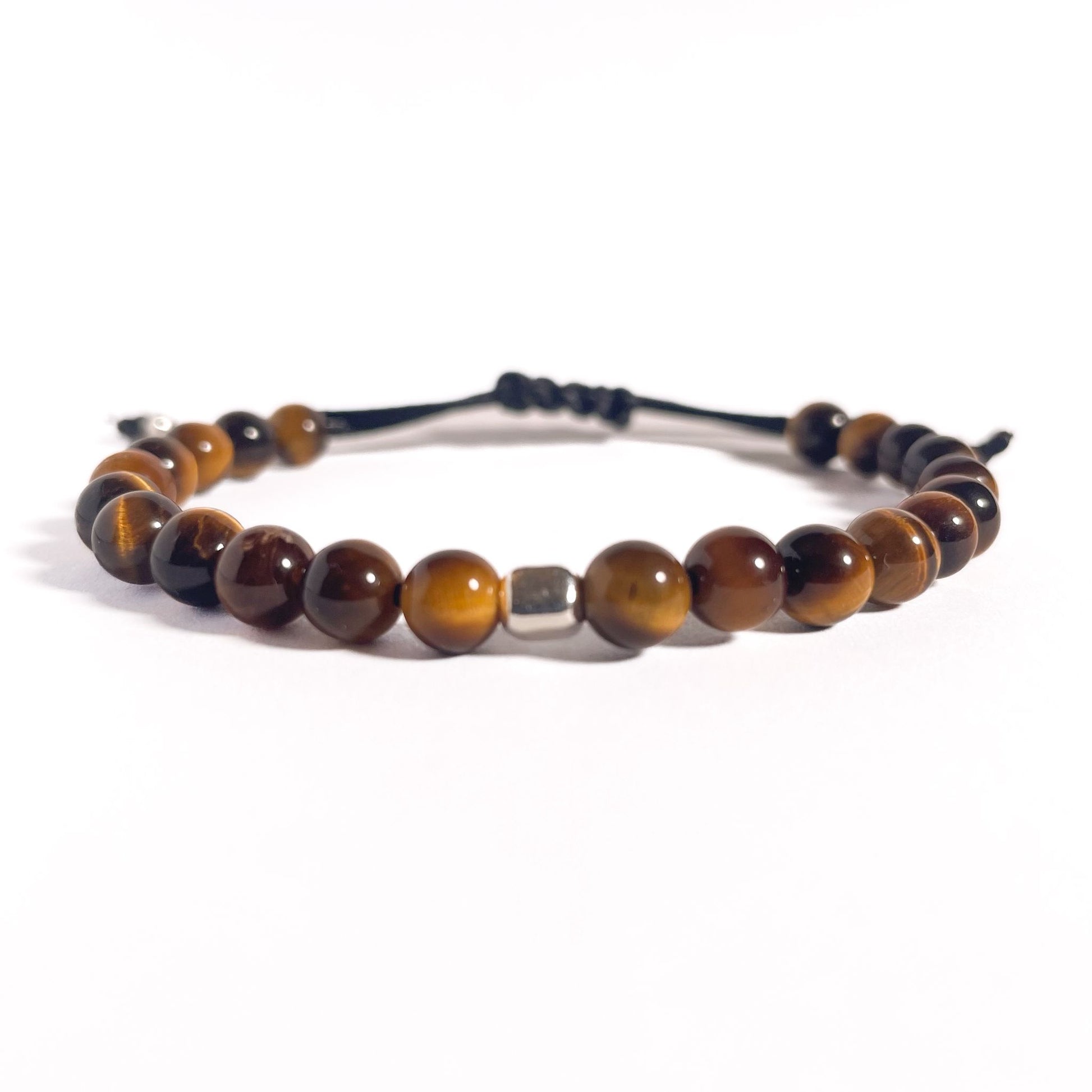 Brățară Tiger Eye 6 mm cu bilă din argint 925 pe șnur reglabil negru