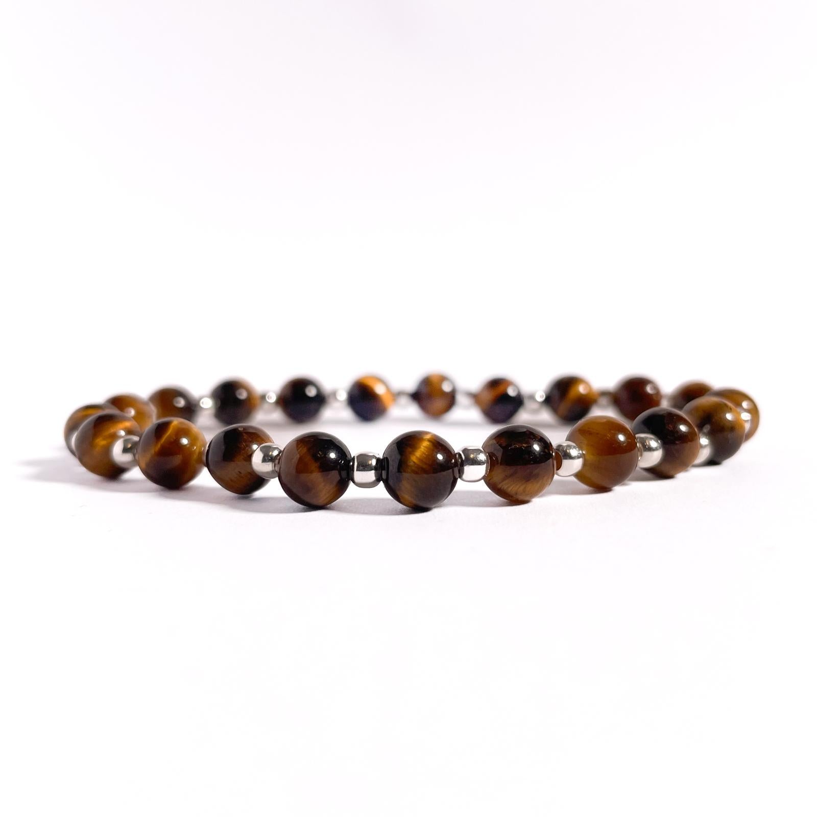 Brățară Tiger Eye cu bile din argint 925, 6 mm, unisex