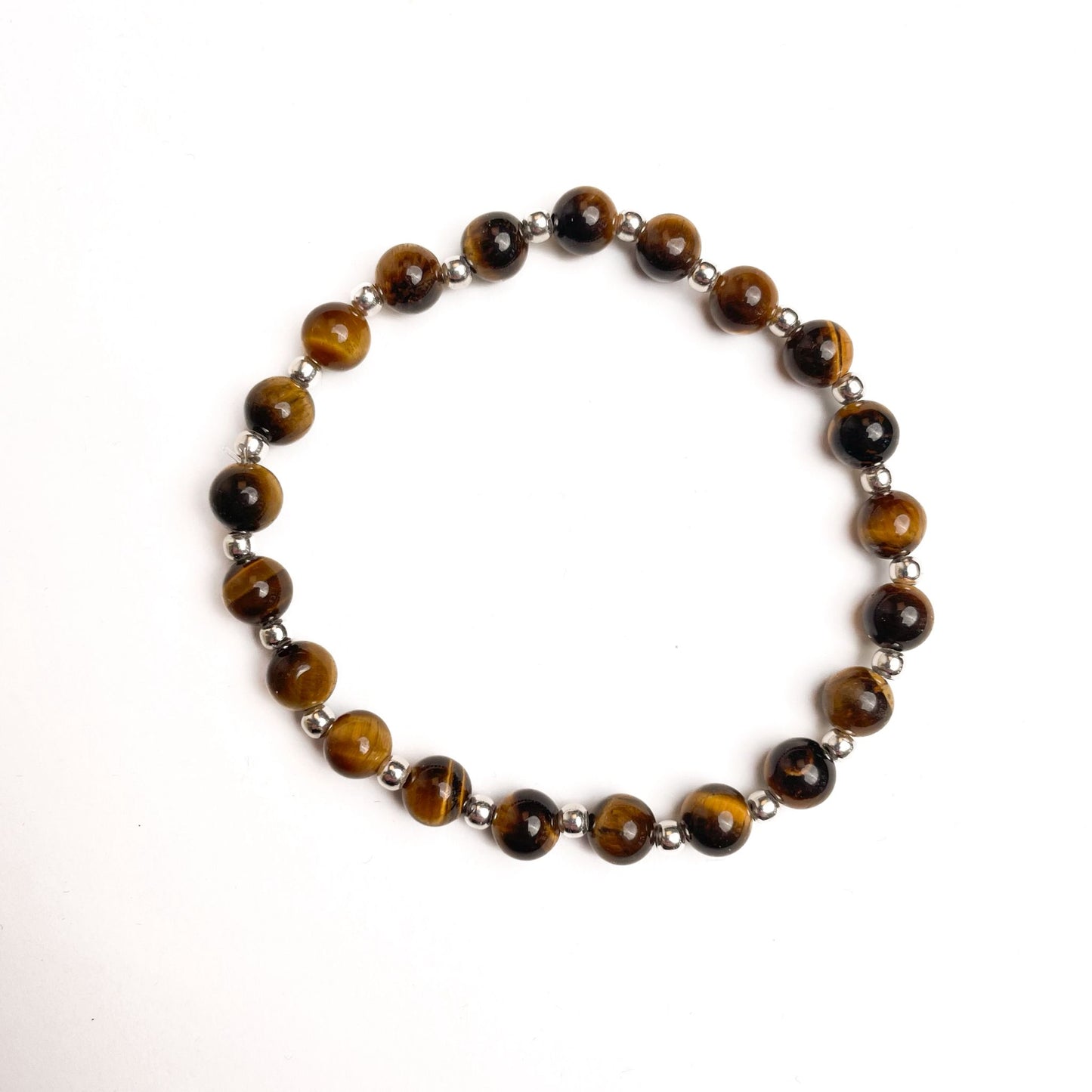 Brățară Tiger Eye cu bile din argint 925, 6 mm, unisex