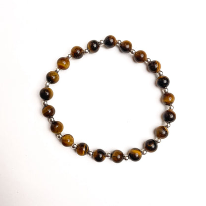 Brățară Tiger Eye cu bile din argint 925, 6 mm, unisex