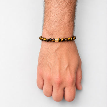Brățară Tiger Eye cu element central din argint 925, montată pe elastic