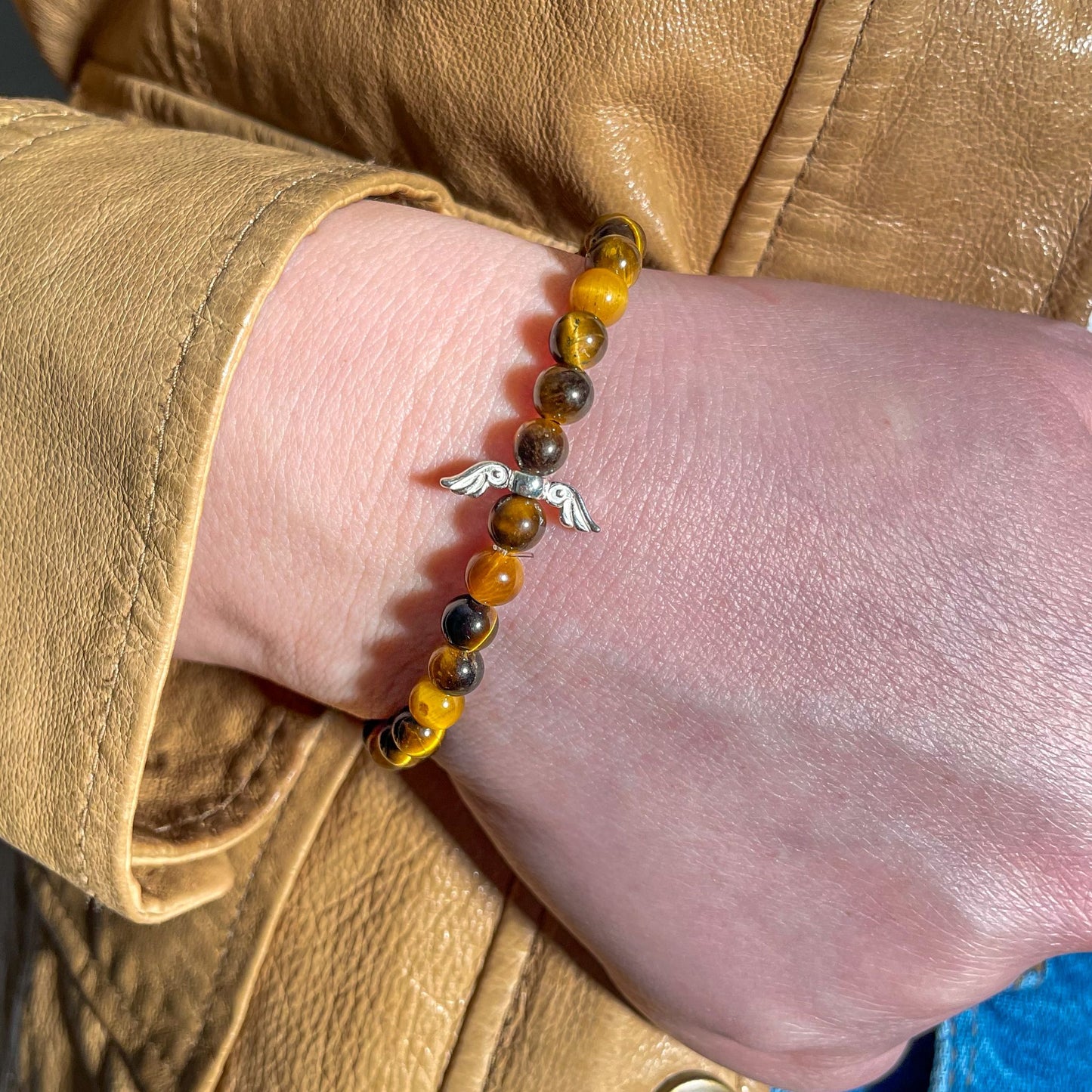 Brățară Tiger Eye cu element central din argint 925, 6 mm