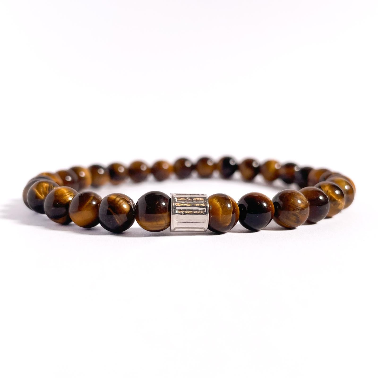 Brățară Tiger Eye cu element central din argint 925, montată pe elastic