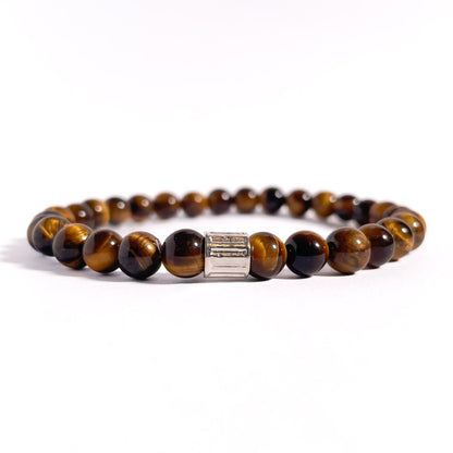 Brățară Tiger Eye cu element central din argint 925, montată pe elastic