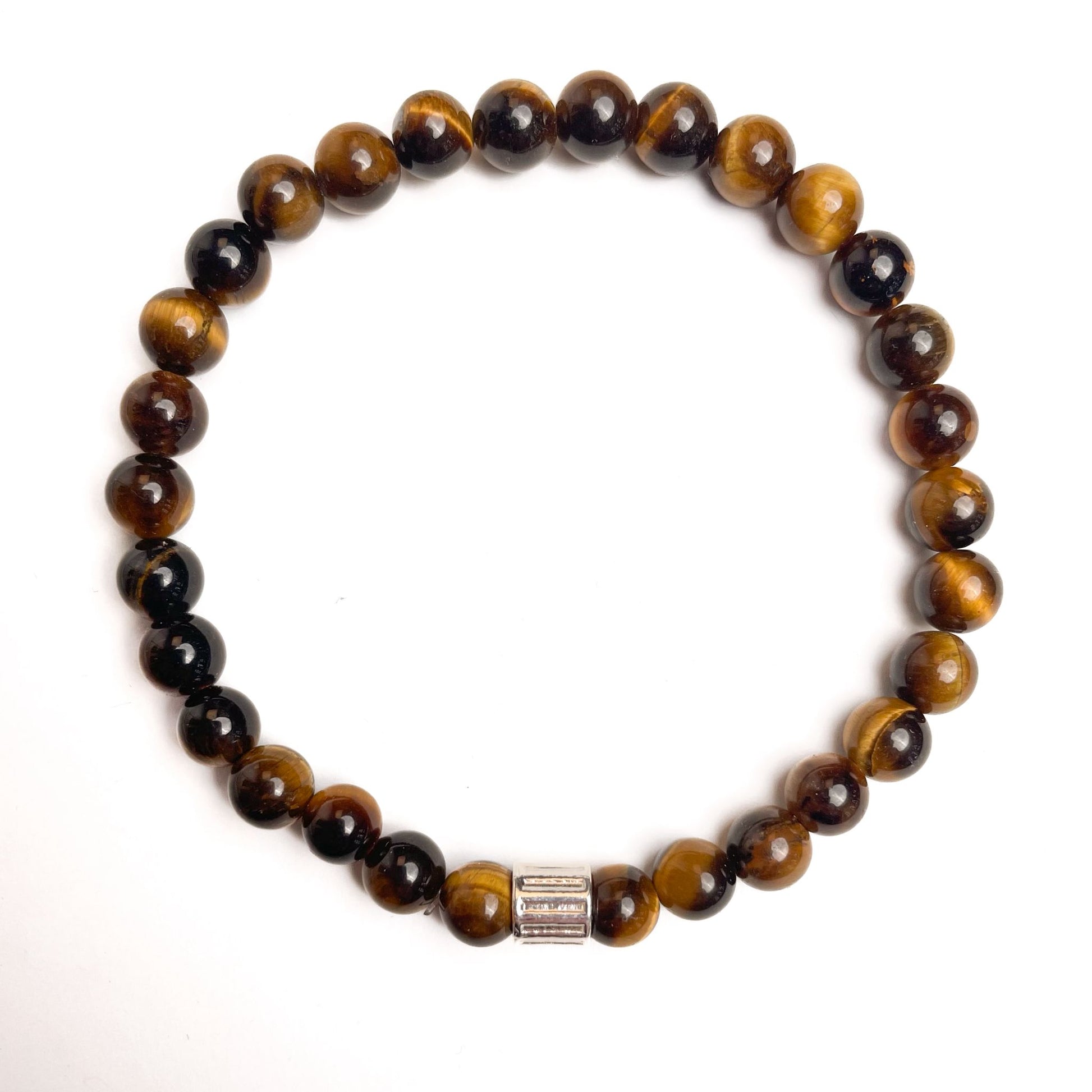 Brățară Tiger Eye cu element central din argint 925, montată pe elastic