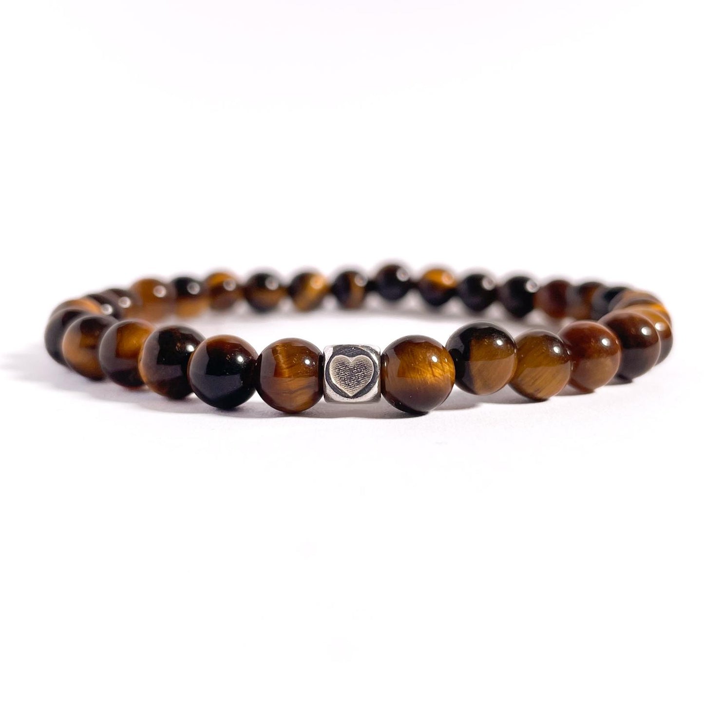 Brățară Tiger Eye cu element inimă din argint 925, 6 mm