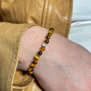 Brățară Tiger Eye cu element inimă din argint 925, 6 mm