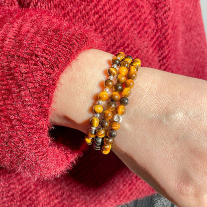Brățară Tiger Eye cu element inimă din argint 925, 6 mm