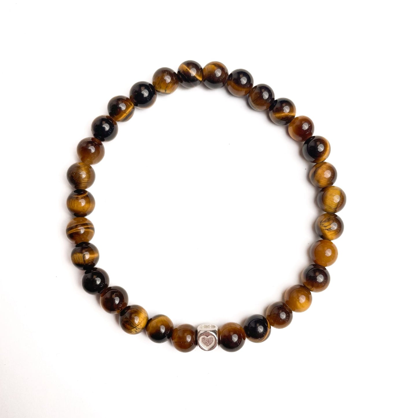 Brățară Tiger Eye cu element inimă din argint 925, 6 mm