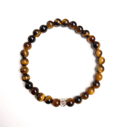 Brățară Tiger Eye cu element inimă din argint 925, 6 mm
