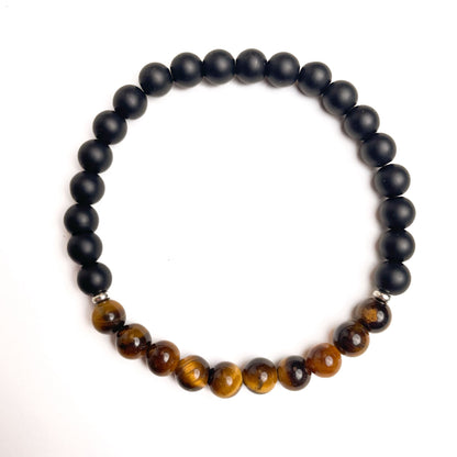 Brățară Tiger Eye și Onix mat cu bile din argint 925, 6 mm, unisex