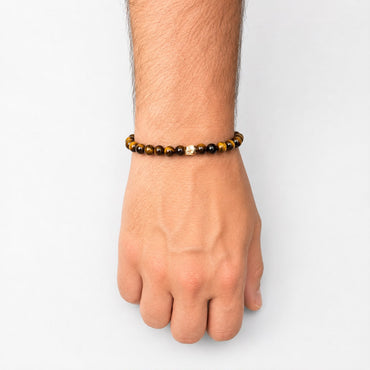 Brățară Tiger Eye cu element central din argint 925, montată pe elastic