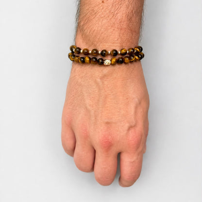 Brățară Tiger Eye cu element skull din argint 925 și bilă de 4 mm