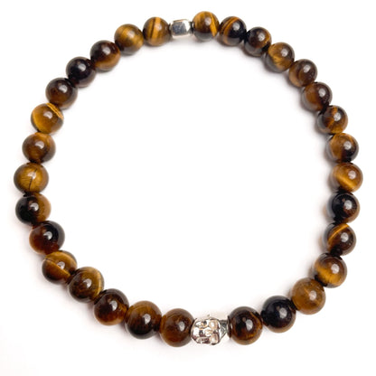 Brățară Tiger Eye cu element skull din argint 925 și bilă de 4 mm