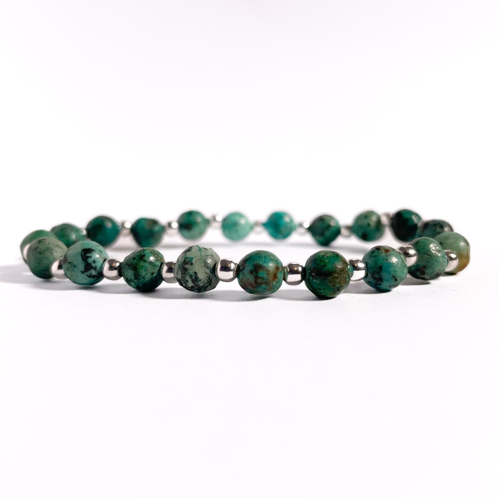 Brățară Turcoaz African cu bile din argint 925, 6 mm, unisex