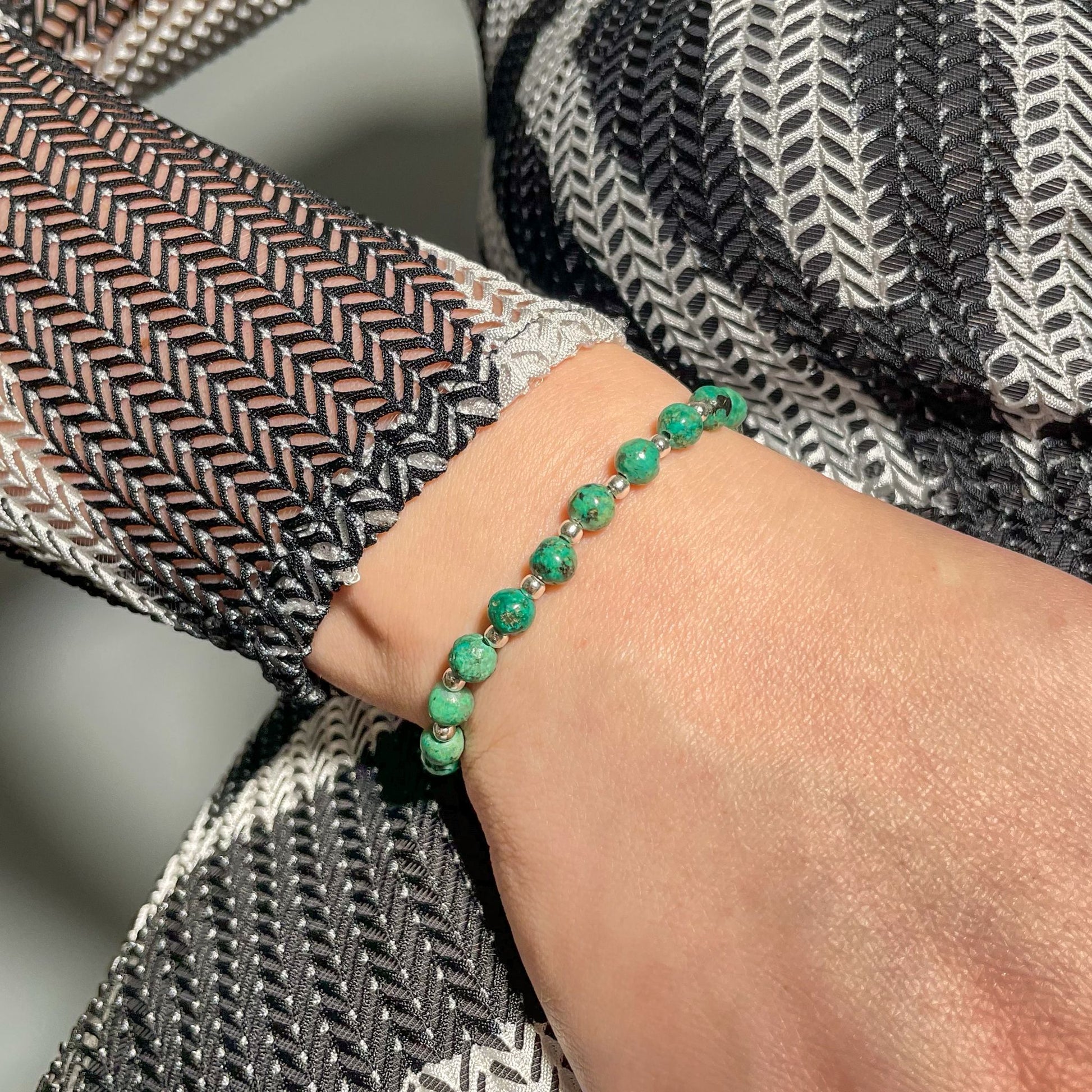 Brățară Turcoaz African cu bile din argint 925, 6 mm, unisex