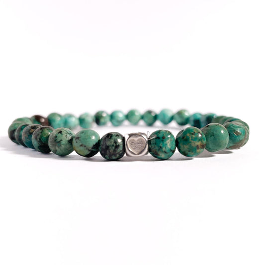 Brățară Turcoaz African cu element inimă din argint 925, 6 mm
