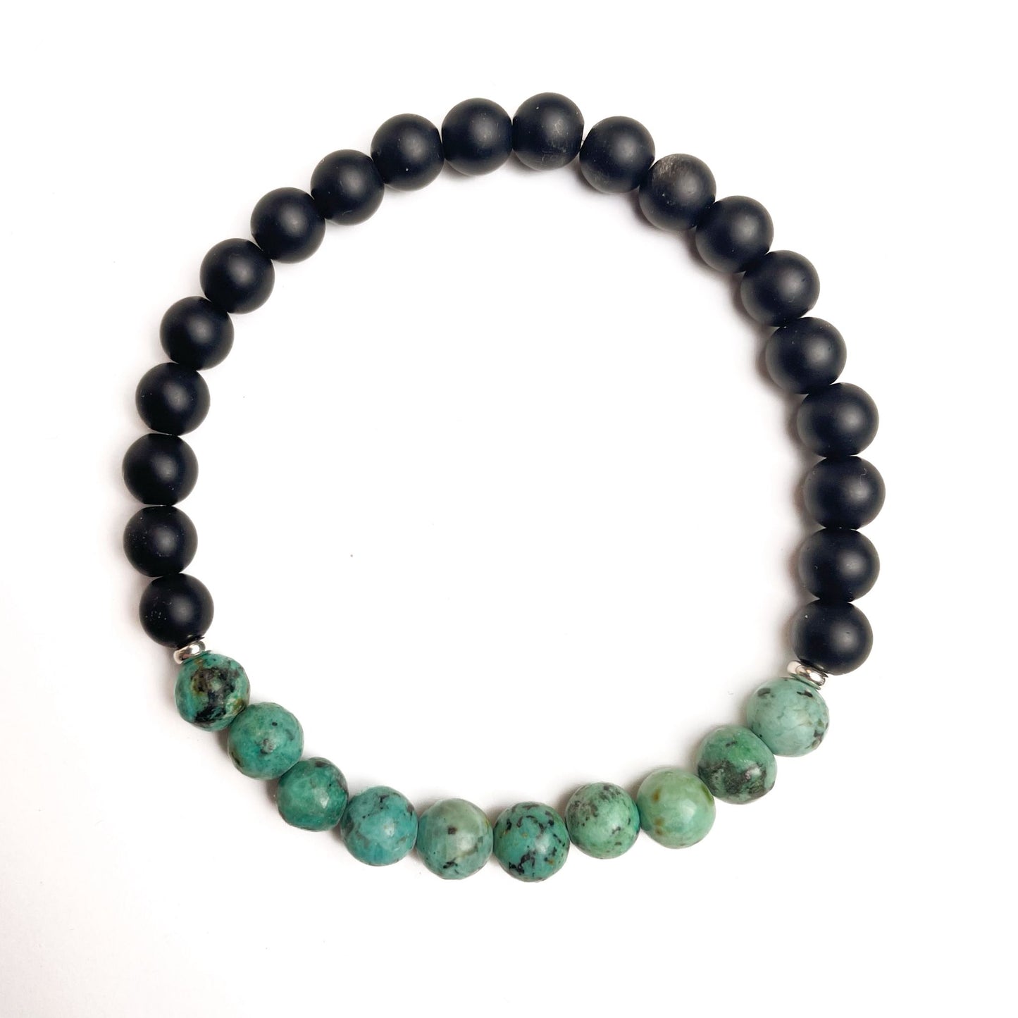 Brățară Turcoaz African și Onix mat cu bile din argint 925, 6 mm, unisex