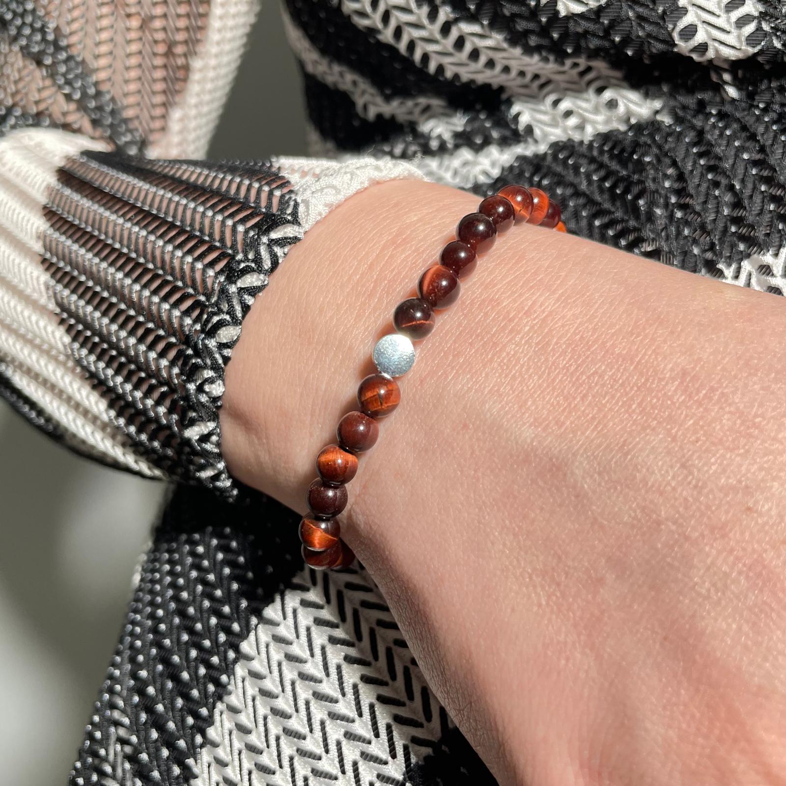 brățară red tiger eye 6 mm cu element din argint 925