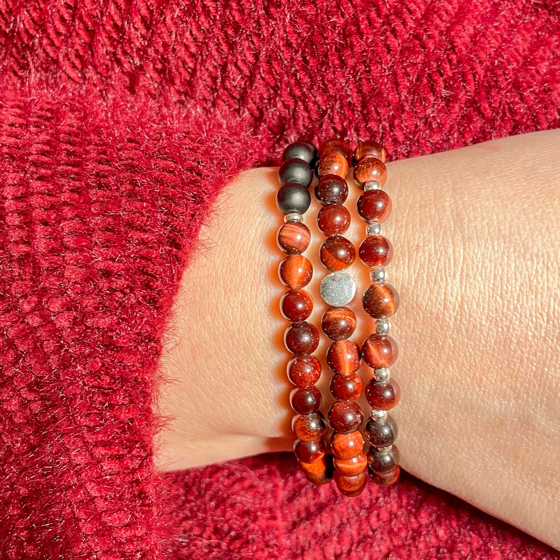 brățară red tiger eye 6 mm cu element din argint 925