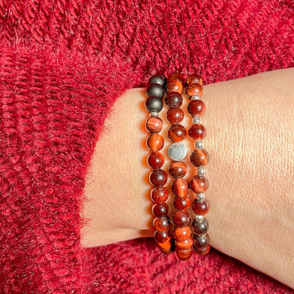 brățară red tiger eye 6 mm cu element din argint 925